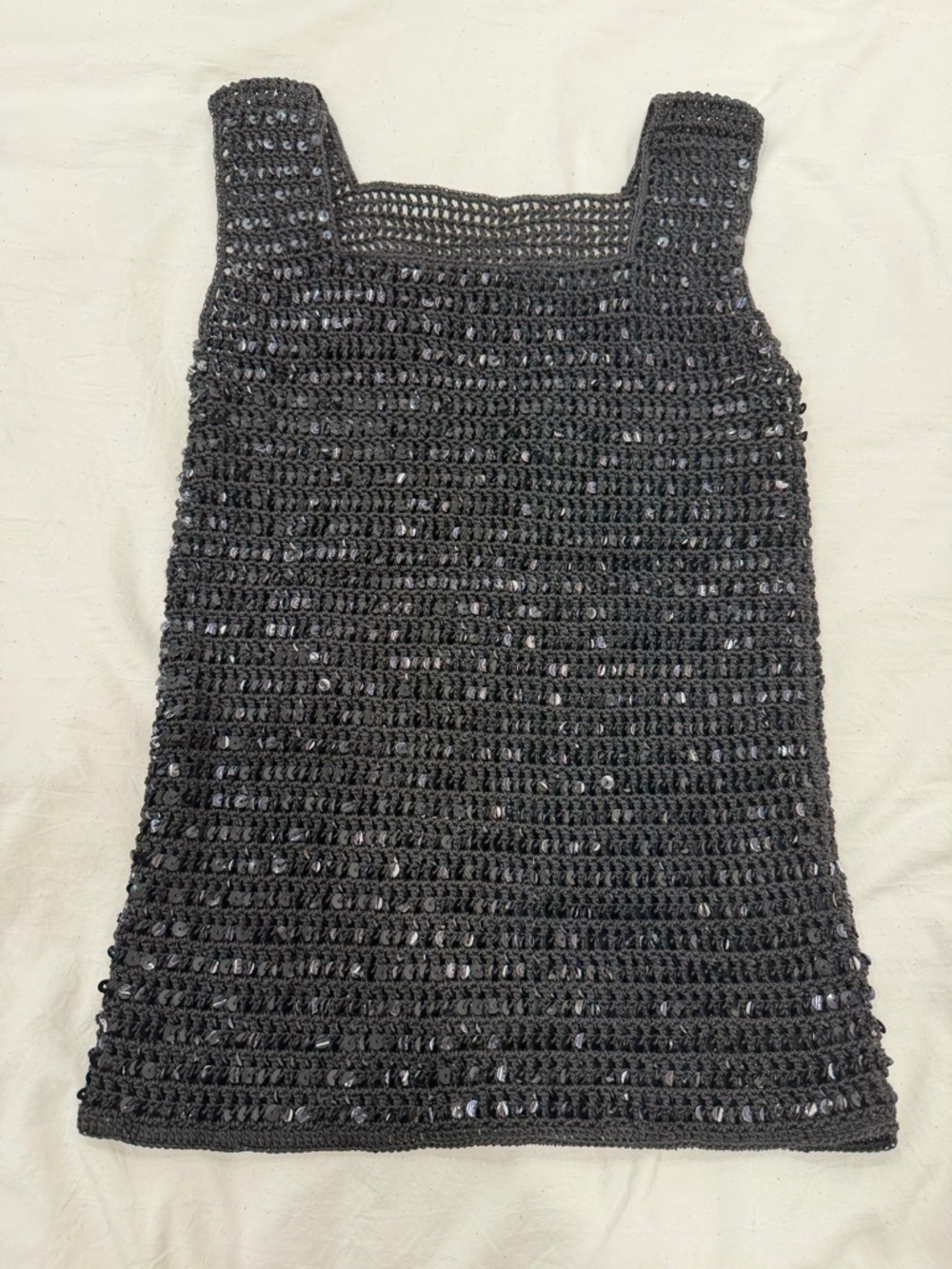 Handmade Black Crochet Tank Top with Subtle Sparkle size XS